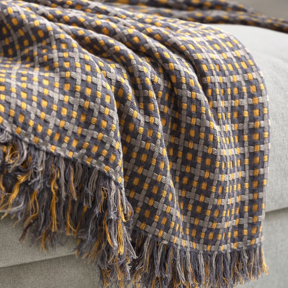 Gray and Yellow Checkered Throw Blanket